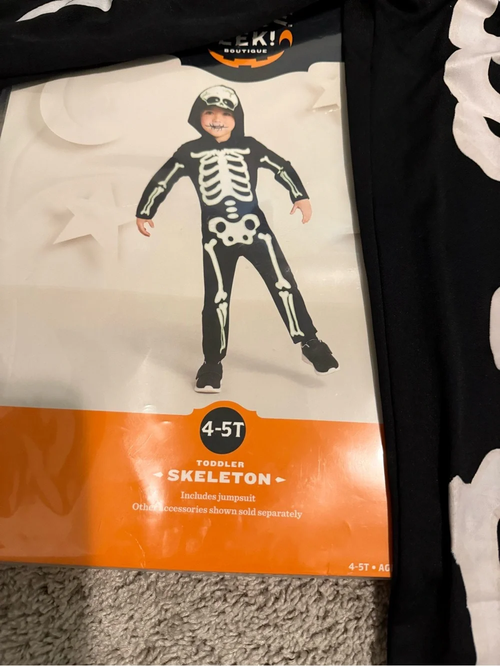 Kids Skeleton Hooded Jumpsuit Halloween Costume - Black/White